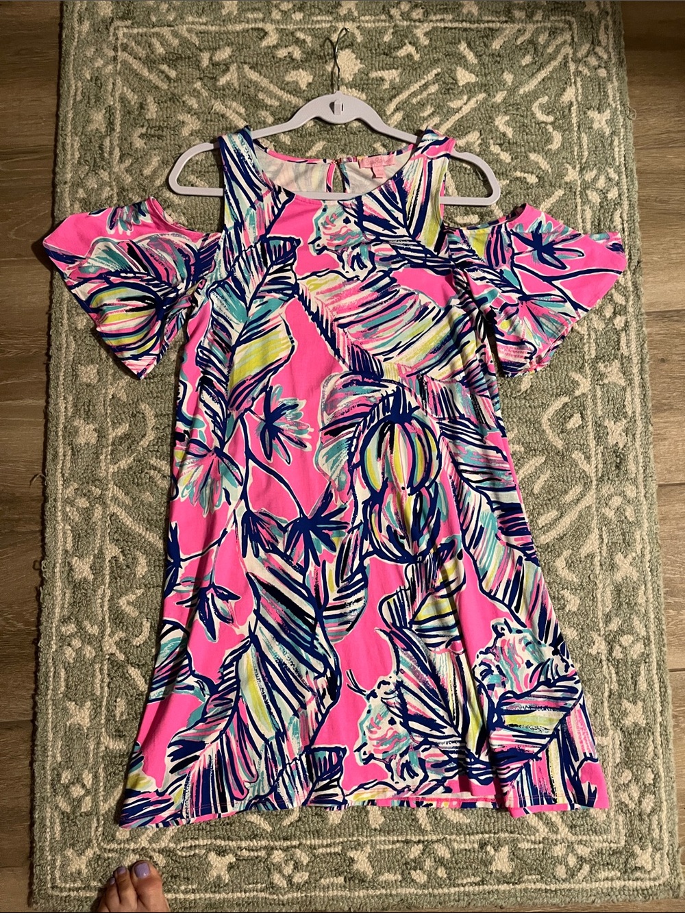 Lilly Pulitzer Pink Tropical Print Cold-Shoulder Dress Size Small